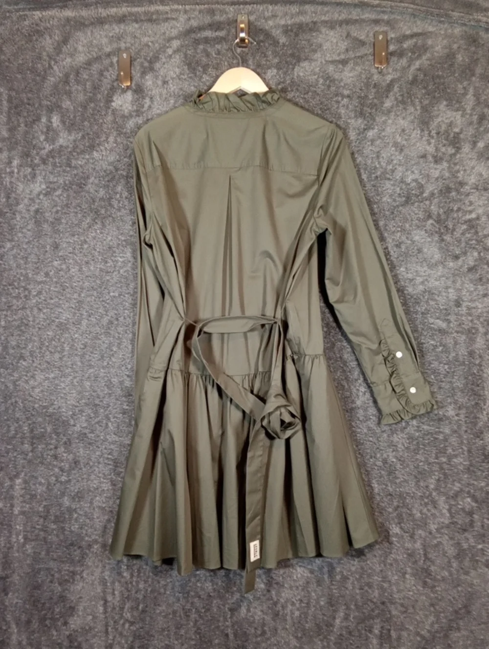 kate spade Broome Street Olive Green Ruffle Neck Poplin Womens Dress Size L